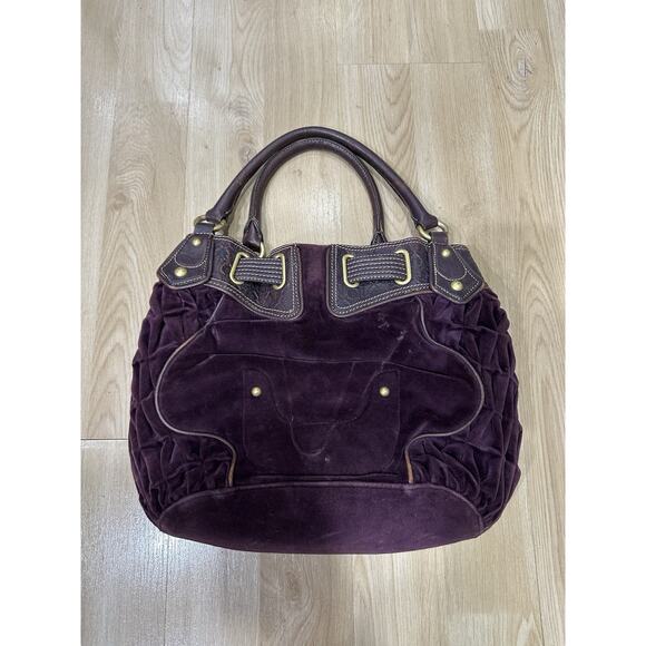 Vintage Y2K Juicy Couture Dark Purple / Maroon Velour Hobo Bag Metal Medallion - Picture 5 of 11